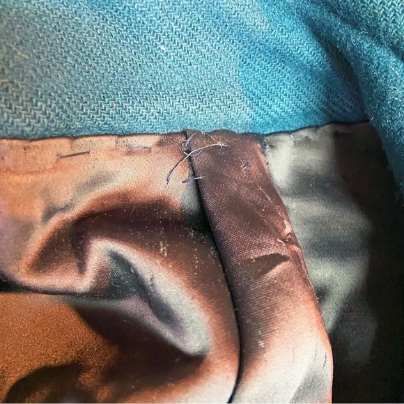 Handmade blue button up lined fall winter coat 22” pit to pit - Picture 8 of 15